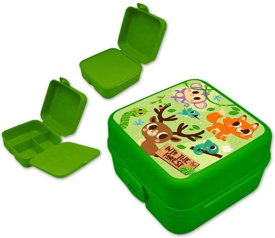 4KidsOnly KIDS EUROSWAN Lunchbox met Meerdere Compartimenten - School Lunchtrommel met Dieren - Into the forest