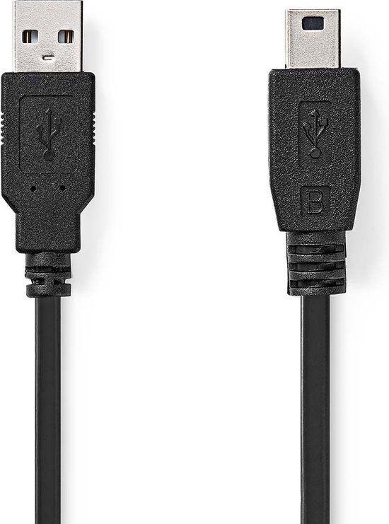Nedis USB-Kabel - USB 2.0 - USB-A Male - USB Mini-B 5-Pins Male - 2.00 m - Zwart