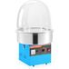 Machine à barbe à papa électrique 1000W, bol en inox et couvercle, cuillère à sucre incluse, idéale pour fêtes, anniversaires et événements familiaux, couleur bleue.