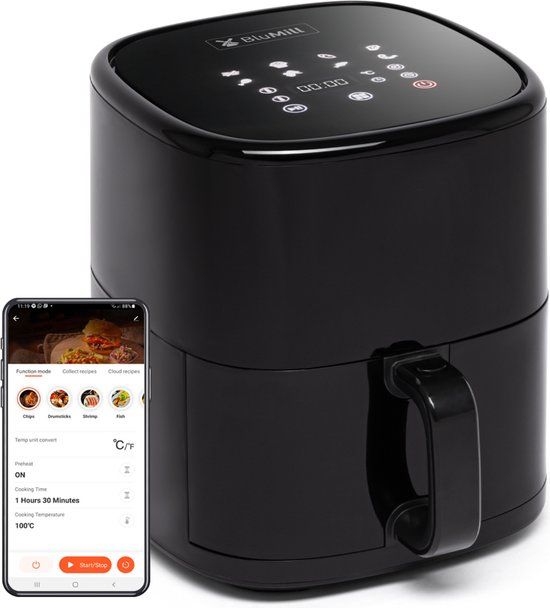 BluMill Digitale Airfryer 5L - 8 Programma's - Touchscreen & App Bediening