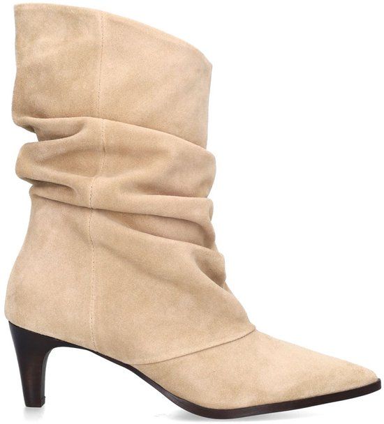 Manfield Dames Beige Suède Slouchy Enkellaarsjes met Hak - Maat 36