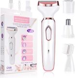 Ladyshaver Elektrisch ladyshave, draadloos 4-in-1 elektrisch scheerapparaat voor dames, oplaadbaar pijnloos elektrisch scheerapparaat Bikinitrimmer Nat en droog ontharen voor gezicht Benen Oksel, neus en wenkbrauw