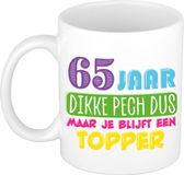 Bellatio Decorations Mok 65 jaar - wit - 300 ml - Keramiek
