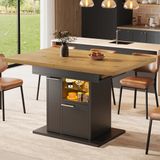 OKWISH Eettafel - Uitschuifbaar Met Opbergruimte En Meerkleurige Ledverlichting - Voor Kleine Ruimtes - MDF Zwart - 110-140x80x77,2 cm