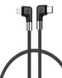 DrPhone D11 USB-C naar Lightning Kabel 2M - 30W PD Snelladen - 90 Graden Hoek - Nylon Gevlochten - Dataoverdracht