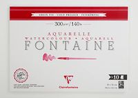 Clairefontaine 975512C Eenzijdig Gelijmd Blok Fontaine - 10 Vellen Wit Aquarelpapier 100% Katoen Fijne Korrel Professionele Kwaliteit 26x36 cm 300g