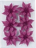 Cosy & Trendy Billiet - Vanlaere 6x stuks decoratie bloemen rozen fuchsia roze glitter op ijzerdraad 8 cm