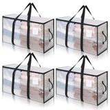Cozary 94L Grote opbergtas, 4 stuks, waterdicht, verhuiszakken voor kleding met ritssluiting en handvat, opvouwbaar, voor kleding, dekbedden, dekbedden, transparant