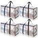 Cozary 94L Grote opbergtas, 4 stuks, waterdicht, verhuiszakken voor kleding met ritssluiting en handvat, opvouwbaar, voor kleding, dekbedden, dekbedden, transparant