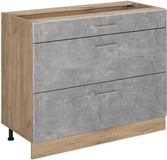 Vicco Keukenonderkast R-Line, Beton/Goudkleurig Eiken, 100 cm zonder werkblad