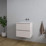 Saniclass Chaci Badkamermeubelset - 60x45x55cm - keramische wastafel glans wit - 1 wasbak - zonder kraangat - 2 lades - mat cotton (beige)