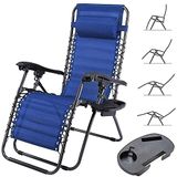 BAKAJI Gravity Zero Ligstoel voor de tuin, inklapbaar, ruimtebesparend met stalen dienblad, kantelbaar, stof van texilene ademend, voor terras en zwembad buiten (blauw)