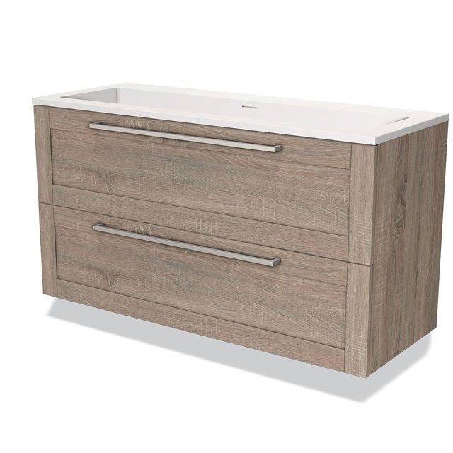 Maxaro Badkamermeubel 120cm Modulo Eiken 2 Lades Kader Wastafel Solid Surface