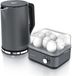 Arendo set de petit déjeuner, 2 pièces, bouilloire en acier inoxydable ELEGANT, 1,5 litre, avec contrôle de température de 40 à 100 °C, et cuiseur à œufs EIGHTCOOK pour un maximum de 8 œufs, couleur : gris froid