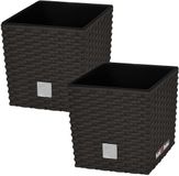 KOTARBAU® Vierkante Bloempot met Inzetpot - Vierkante Plantenbak 22x22 cm 2 Stuks - Plantenpot 9,8 L - Plantenbak - Kunststof - Rotanlook - Umbra