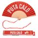 Fisura – Originele waaier met de tekst “p*ta caló”. Moderne, kleurrijke handventilator van hout. Rode handwaaier met bijgeleverde hanger. Afmetingen: 42,5 x 23 cm.