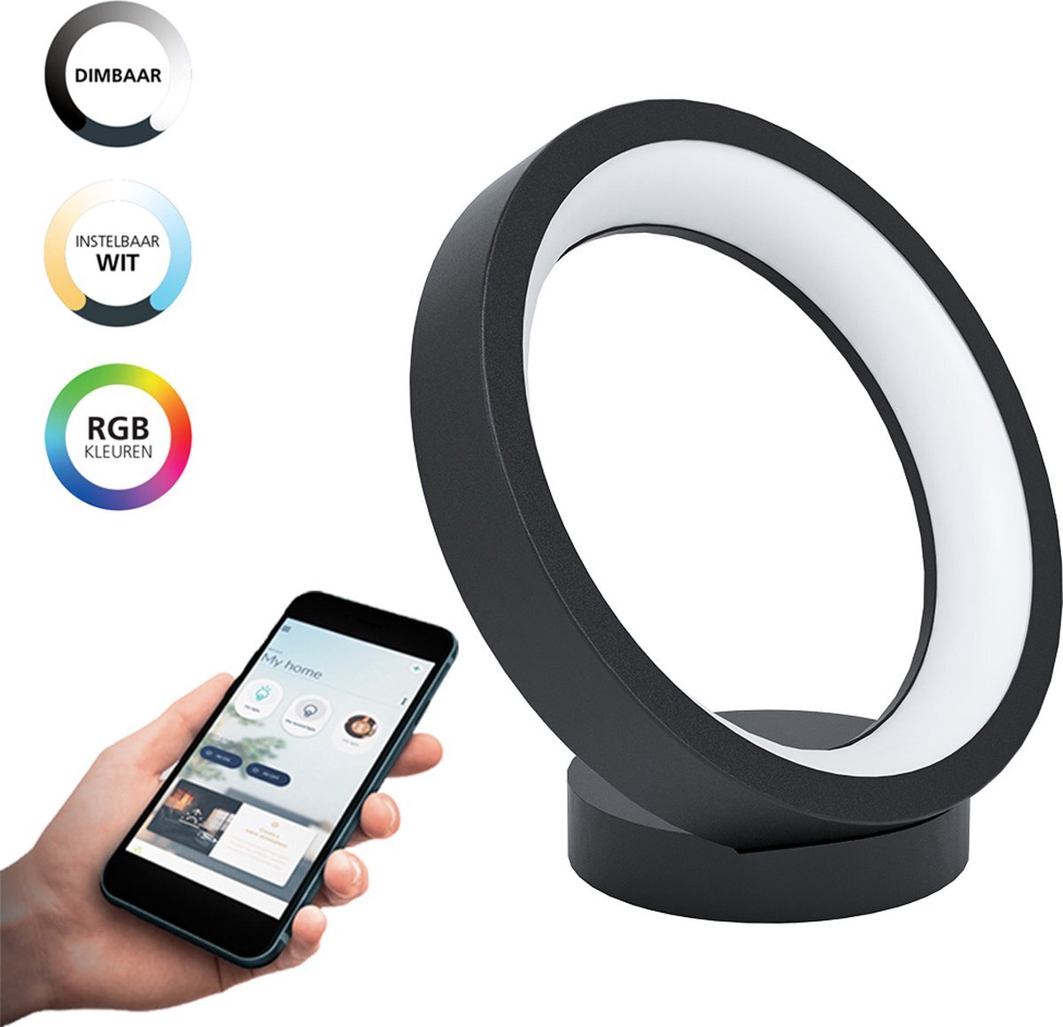 EGLO Connect EGLO connect.z Marghera-Z Smart Tafellamp - 26,5 cm - Zwart/Wit - Instelbaar RGB & wit licht - Dimbaar - Zigbee