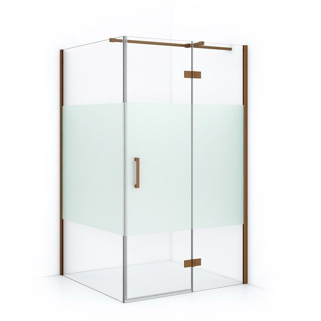 Maxaro Douchecabine Diamond 110x110cm 8mm Helder Veiligheidsglas met Matte Strook Koper