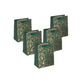 Sigel GT119/5 middelgrote premium papieren cadeautasjes, set van 5, goud/groen, 18 x 23 x 10 cm