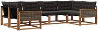 vidaXL - Hoek loungeset - Acacia hout - Naturel en zwart - 6 zitplekken