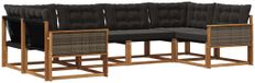 vidaXL - Salon d'angle - Acacia bois - Naturel et noir - 6 places