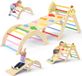 Aire de jeux pour enfants - Structure d'escalade intérieure - Ensemble de jeux 7 en 1 - Échelle triangulaire - Échelle en arc - Plateforme d'escalade pour l'équilibre - Aire de jeux en bois - Couleurs variées