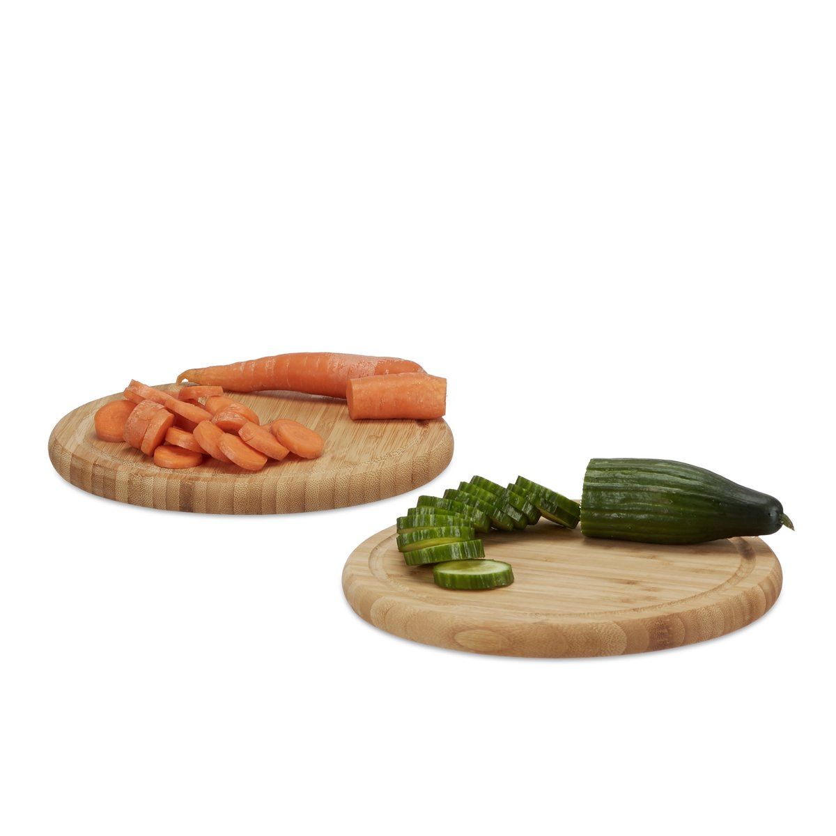 Relaxdays ontbijtplanken set 25 cm - bamboe - natuurlijke keukenplank - serveerplank rond Pak van 4