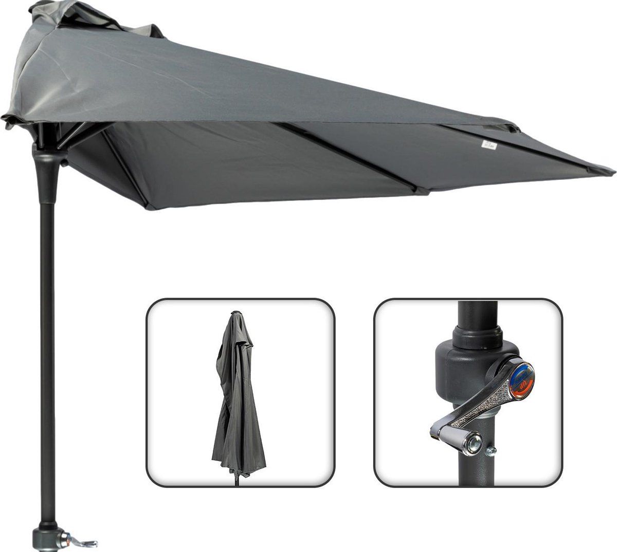 Maxx-garden Balkonparasol - Aluminium parasol - halfrond - Ø 250 cm - Antraciet