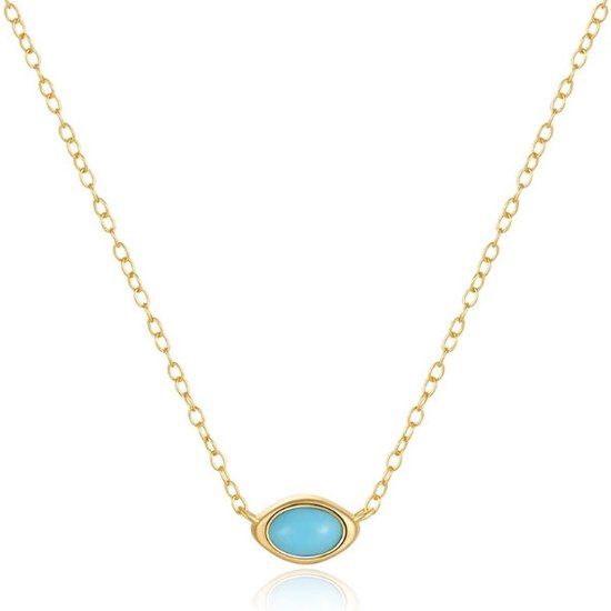 Elenza AMS Elenza Goudkleurige Ketting met Turkoois Oog in 925 Sterling Zilver