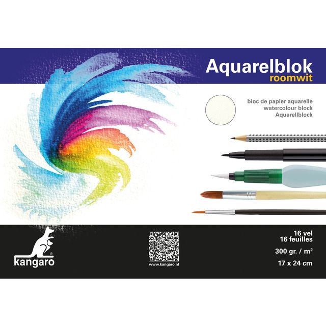Kangaro Aquarelblok 17x24cm 16 vel 300 gram roomwit