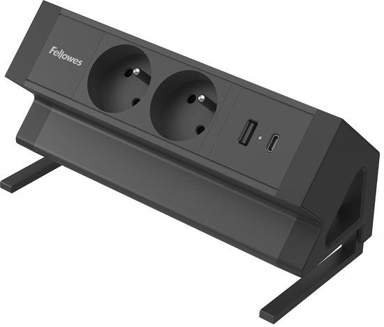 Fellowes contactdoos Power Desk 2 | 2 stopcontacten + 1 x USB-A + 1 x USB-C | zwart | voor België