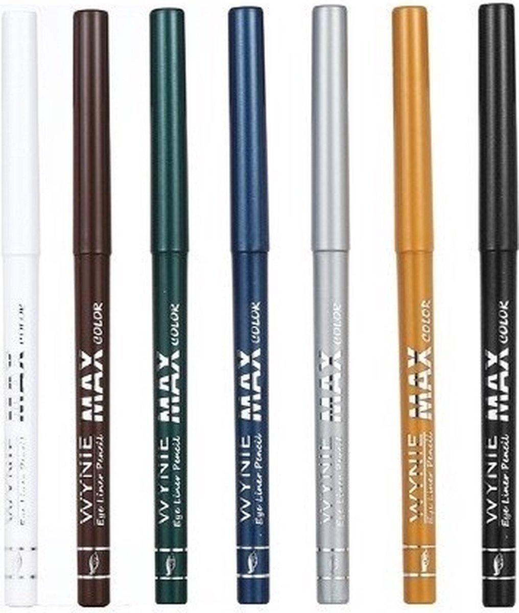 Wynie Cosmetics Wynie – MAX Color - Set met 7 kleuren - Oogpotlood, draaibaar / Automatic Eyeliner Pencil - Zilver Goud Zwart Bruin Wit Groen Blauw