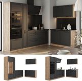 Vicco Hoekkeuken R-Line, Antraciet landelijk/Goudkleurig Eiken, 230 x 120 cm marmer werkblad