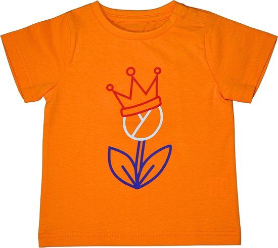 Oranje T-shirt kinderen Tulp & Kroontje - Koningsdag - Maat 104