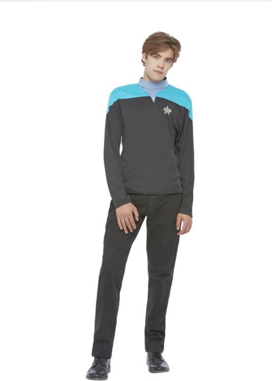 Smiffy's - Star Trek Kostuum - Star Trek Voyage Wetenschapper Man - Blauw, Zwart - Medium - Carnavalskleding - Verkleedkleding