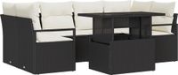 vidaXL Tuinbank Set 7-delig Zwart Poly Rattan