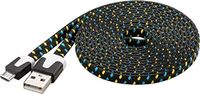 PremiumCord USB - Micro USB textiel platte verbindingskabel 2m, USB A stekker naar Micro B stekker, USB 2.0 High Speed datakabel, AWG28, kleur zwart-blauw-geel, lengte 2 m