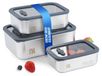 Boîtes de conservation avec couvercle - 3 pièces - Boîtes en acier inoxydable - Couvercle en verre - Lavable au lave-vaisselle - Adapté au micro-ondes - Stockage des aliments