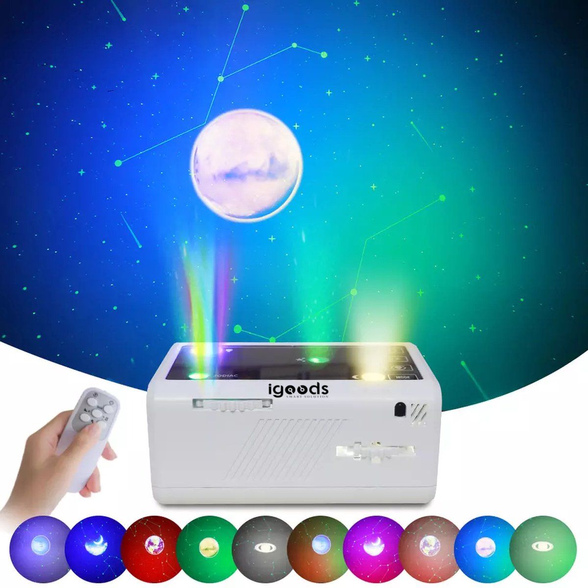 Igoods Sterrenhemel - Sterrenprojector - Galaxy Projector - Zodiac Sign - Afstandsbediening - Multikleuren - Wit