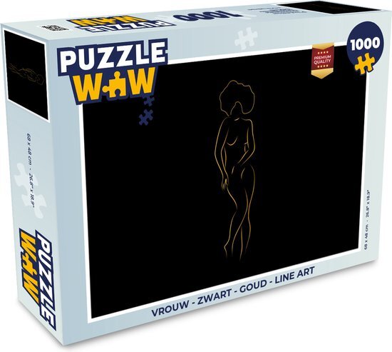 MuchoWow Puzzel Vrouw - Zwart - Goud - Line art - Legpuzzel - Puzzel 1000 stukjes volwassenen