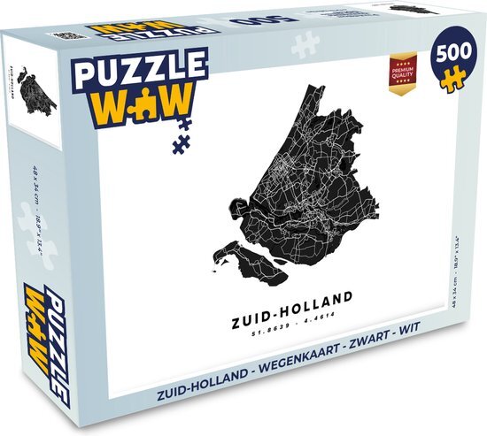 MuchoWow Puzzel Zuid-Holland - Wegenkaart - Zwart - Wit - Legpuzzel - Puzzel 500 stukjes