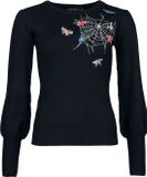 Voodoo Vixen Floral Moth Web Embroidered Sweater Femme Tricot - noir - XL
