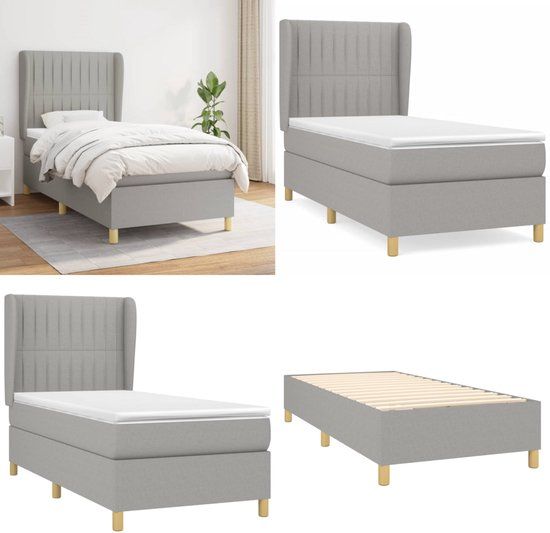 vidaXL Boxspring met matras stof lichtgrijs 90x200 cm