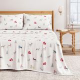 Great Bay Home Flanellen beddengoedset van 100% Turks katoen, diepe zakken, zachte kerstslaken, warme, anti-pilling flanellen lakens (vol, puppy's in de sneeuw)