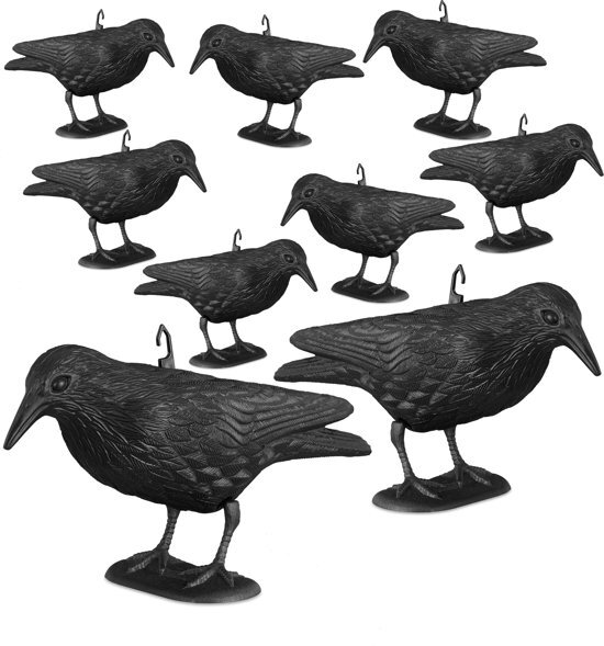 Relaxdays 9 x duivenverschrikker kraai staand - 38 cm vogelverschrikker zwart - tuinfiguur