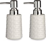 Berilo Zeeppompje/dispenser - 2x - keramiek - wit - zilver - 150 ml - navulbaar - toilet/badkamer/toilet