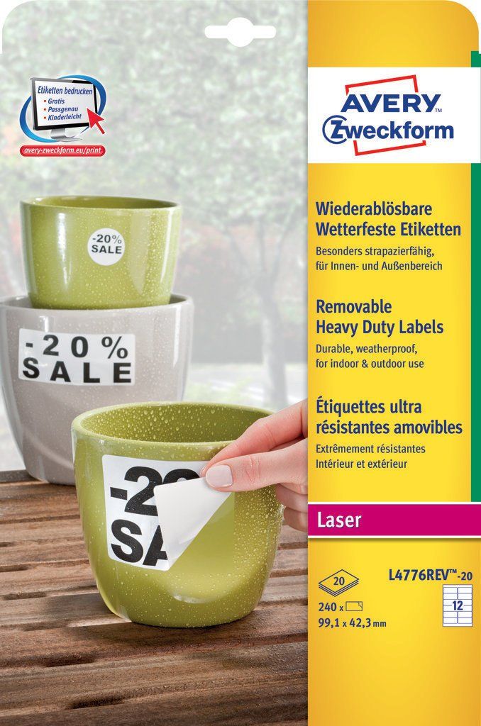 Avery L4776REV-20 - Etiket - wit - polyester - 99,1mm x 42,3mm