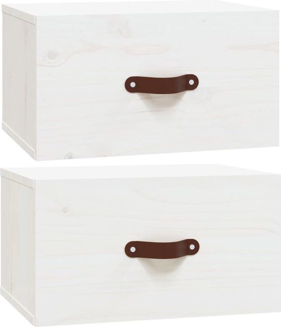 vidaXL Nachtkastjes - Set van 2 - Wandgemonteerd - Wit - Dennenhout - 40x29,5x22 cm