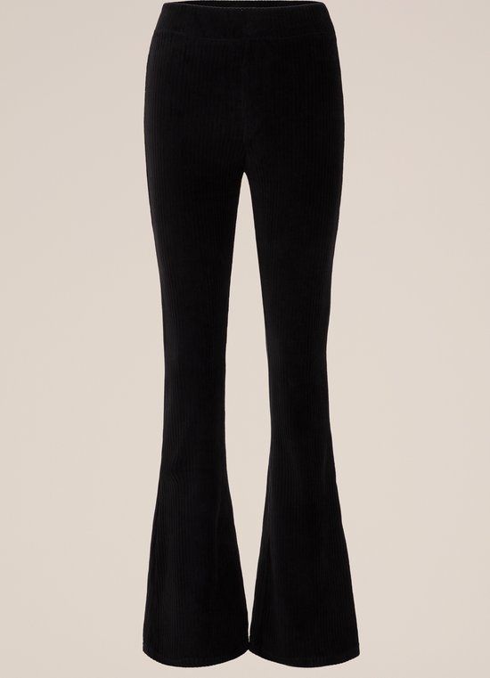 WE Fashion Dames flared legging van ribstof - Black - XS