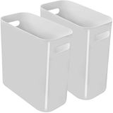 Youngever 2 stuks 10 l slanke vuilnisbak, herbruikbare plastic vuilnisbak, vuilnisbak met handgrepen voor thuiskantoor, woonkamer, studeerkamer, keuken, badkamer (grijs)